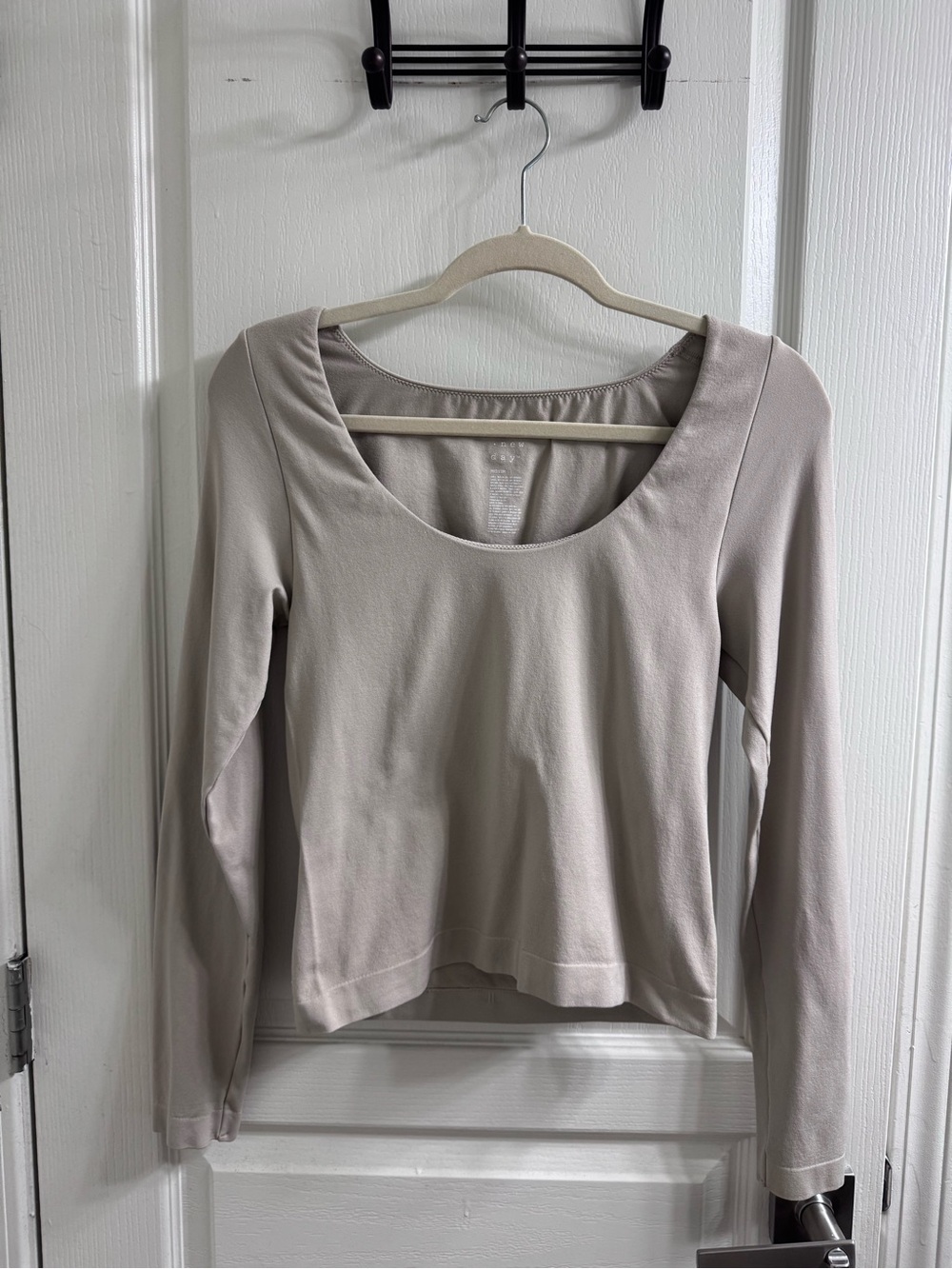 a new day Scoop Neck Long Sleeve Top - Light Taupe